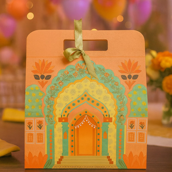 5 Pcs Affordable peach Rajwadi hamper Multipurpose Decorative Folding Paper Cardboard Box DIY Box for Gift Hamper, Diwali Gifting, Wedding gifing