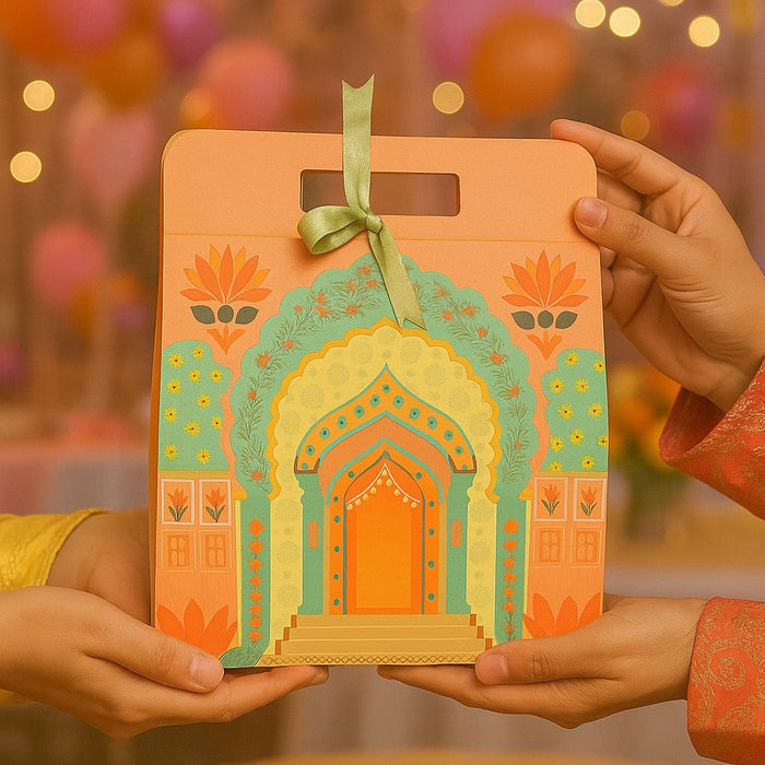 5 Pcs Affordable peach Rajwadi hamper Multipurpose Decorative Folding Paper Cardboard Box DIY Box for Gift Hamper, Diwali Gifting, Wedding gifing