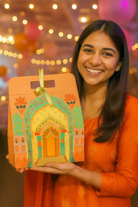 5 Pcs Affordable peach Rajwadi hamper Multipurpose Decorative Folding Paper Cardboard Box DIY Box for Gift Hamper, Diwali Gifting, Wedding gifing