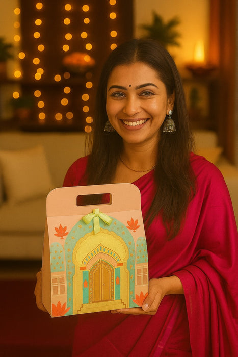 5 Pcs Affordable peach Rajwadi hamper Multipurpose Decorative Folding Paper Cardboard Box DIY Box for Gift Hamper, Diwali Gifting, Wedding gifing