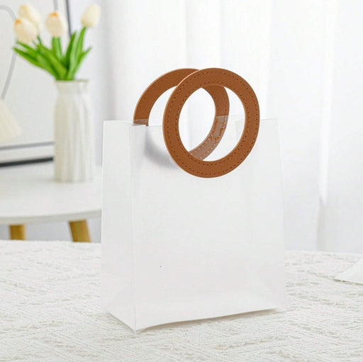 Big Size( 28 x 12 x 24 cm) Translucent  Bags with Round Handle Gift Paper Bag, Carry Bags, Gift Bag, Gift for Birthday, Valentine, Marriage, Festivals, Season's Greetings and Events (Big) (Brown)