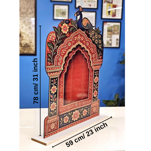 3D Handcrafted Foldable Wooden Mandap Backdrop | Peacock & Floral Design | Ganesh Chaturthi, Janmashtami, Durga Pujo, Navratri & Diwali Home Temple Decor