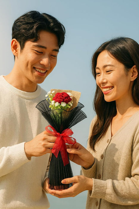 1 Pcs Artificial Crochet Rose Flower Bouquet | Perfect Valentine Gift for Him Her Girlfriend Boyfriend