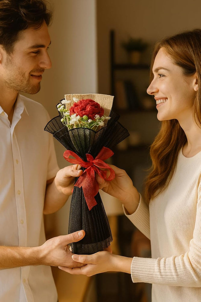 1 Pcs Artificial Crochet Rose Flower Bouquet | Perfect Valentine Gift for Him Her Girlfriend Boyfriend