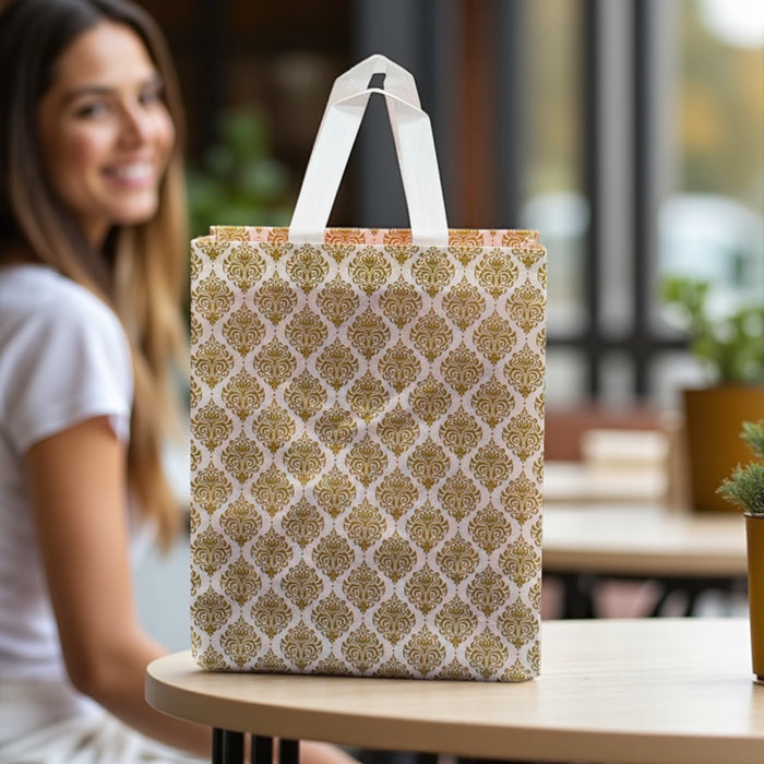 25 Pcs Golden Print Non-Woven Gift Bags – 10x12 Inch Reusable Party & Return Favor Bags