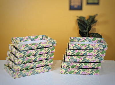 8 Pcs Multipurpose Decorative Folding Paper Box (without net and Twister) Rectangle Cardboard Box DIY Tray for Gift Hamper, Gifting (Cardboard Folding Paper Box),Room Hamper,Wedding Hamper