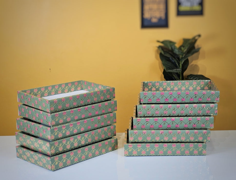 10 Pcs Multipurpose Decorative Folding Paper Box (without net and Twister) Rectangle Cardboard Box DIY Tray for Gift Hamper, Gifting (Cardboard Folding Paper Box),Room Hamper,Wedding Hamper