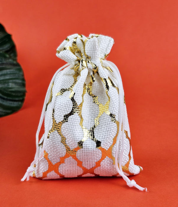 20 Pcs Golden Lines Drawstring Jute stylish Storage Potli pouches