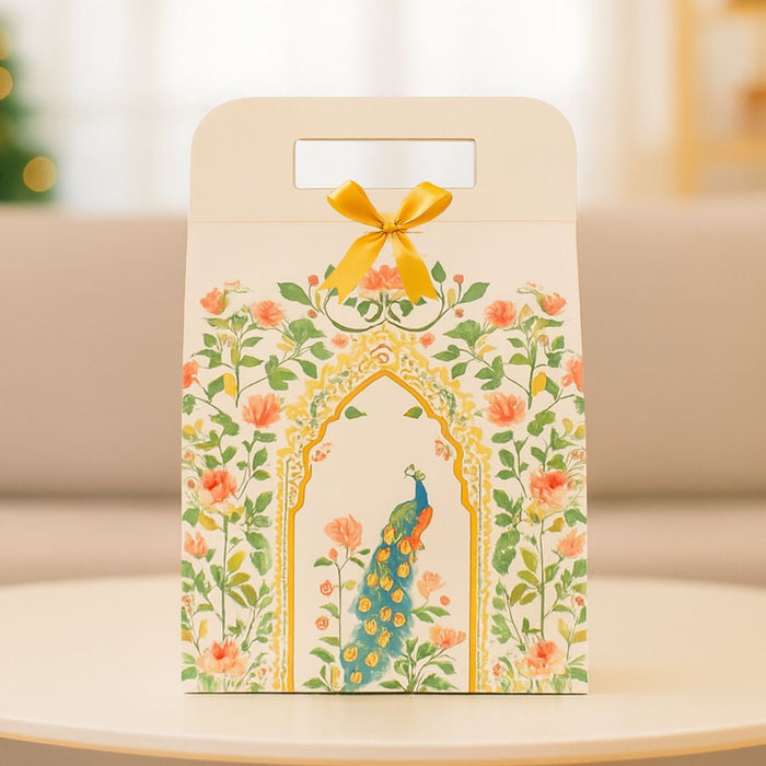 5 Pcs Shahi Dibba Foldable Peacock Hamper Boxes with Ribbon | Premium Gift Packaging for Diwali, Weddings & Special Occasions