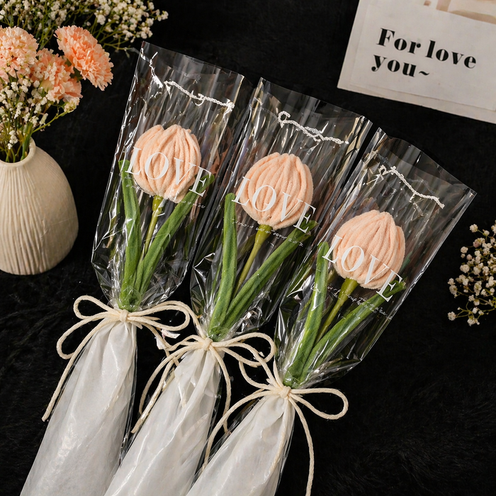 Artificial Twister (Pipe Cleaner ) Tulip Flower Bouquet | Single Wrapped Tulip Gift Set with Transparent Packing | Ready-to-Gift Flower for Valentine, Wedding & Return Gifts