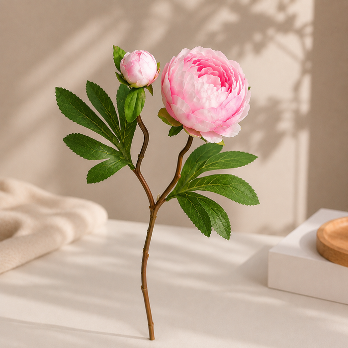2-Headed Artificial Peony Flower Stem – Realistic Faux Peony Branch for Home Décor, Wedding Decoration & Floral Arrangements (Pink Available)