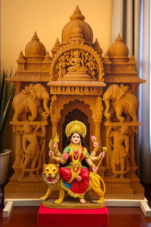 Temple Style 3D Durga Pujo ,navratri,Diwali Backdrop | Foldable Rajadhiraj-Inspired Mandap Decor