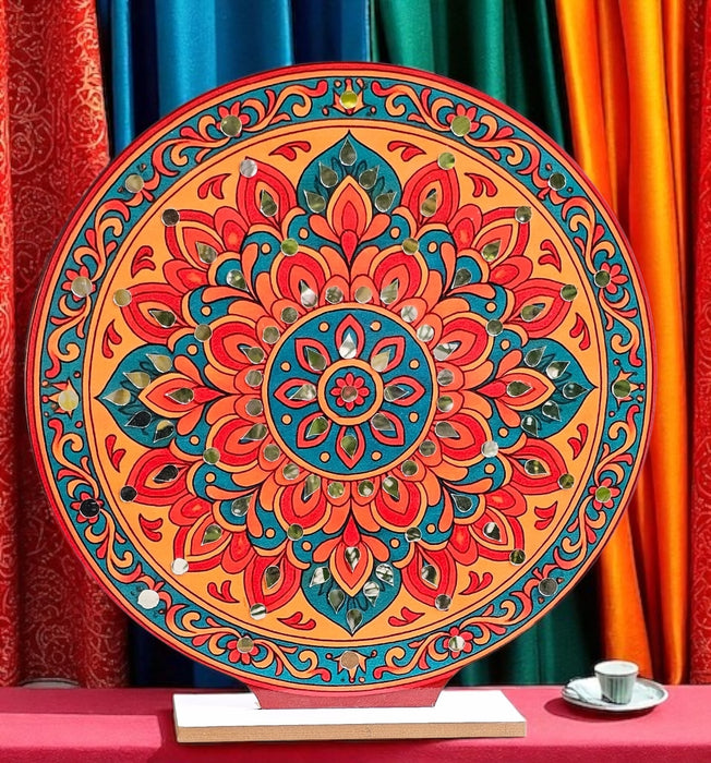 Round Ganpati Mandap with Stand – 18 Inch | Mandala & Peacock Theme + Jharokha Shape Option