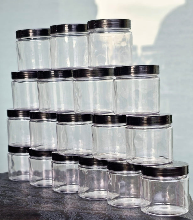 Black Lid Airtight Plastic PET Jar | 200ml & 300ml Food Grade Jars for Storage & Gifting