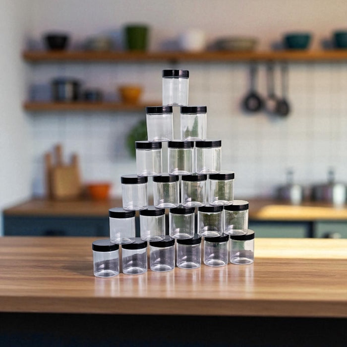 Black Lid Airtight Plastic PET Jar | 200ml & 300ml Food Grade Jars for Storage & Gifting