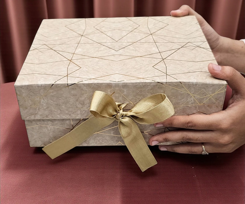 2 Pcs (26 x 21 x 11 cm) Multipurpose Decorative Folding Paper Cardboard/Rigid Box with satin ribbon,DIY Box for Gift Hamper,Valentine Gifting,Wedding gifing.