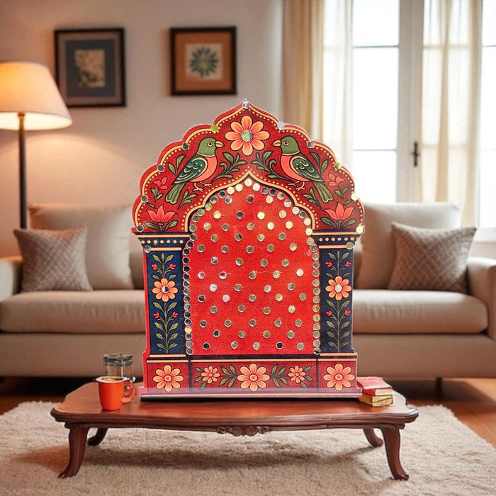 Round Ganpati Mandap with Stand – 18 Inch | Mandala & Peacock Theme + Jharokha Shape Option