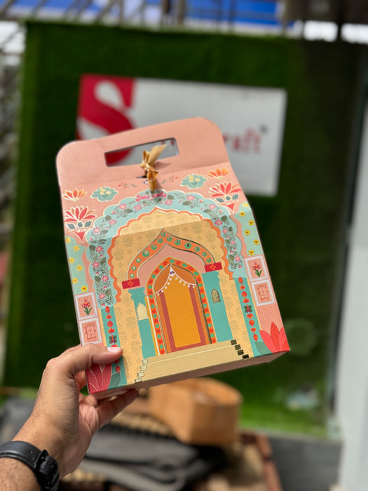 5 Pcs Affordable peach Rajwadi hamper Multipurpose Decorative Folding Paper Cardboard Box DIY Box for Gift Hamper, Diwali Gifting, Wedding gifing