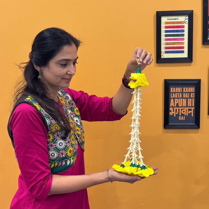 2 Pcs [12 Ladi] Small Carnation Side Hanging (17 Inch) | Rajnigandha & Galgota Floral Décor for Home, Diwali & Events