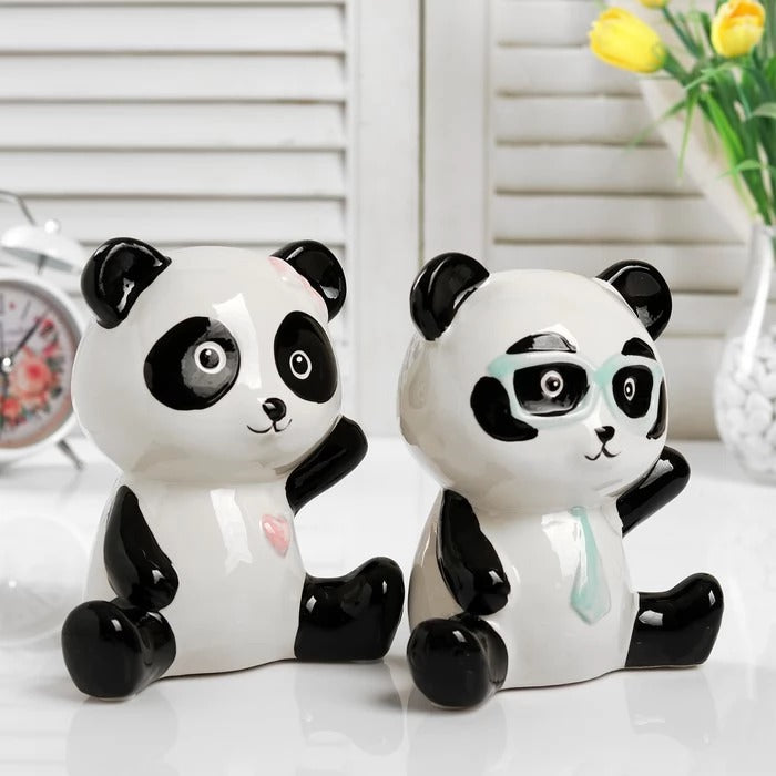 1 Piece Ceramic Panda Design Gullak Piggy Bank for Rupees Savings - Coin Storage Tip Box Ideal for Kids and Adults - Money Kilona Pikibank ATM Coinbox Gulak (Pack of 1)