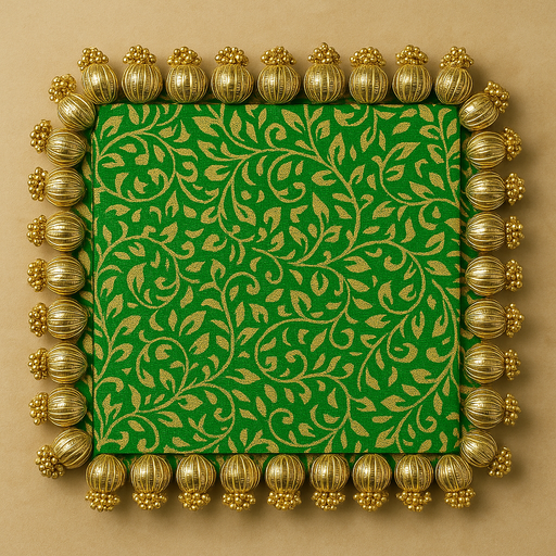 1 pcs Square Shape Handmade Gota Patti Rakhi Platter, Pooja Thali with White Jumkhi Moti | Wedding Ring Ceremony Tray, Ganpati Pooja Thali, Mandir, Housewarming, Marriage Gift, Table Decoration, Rakshabhandhan (8 Inch)