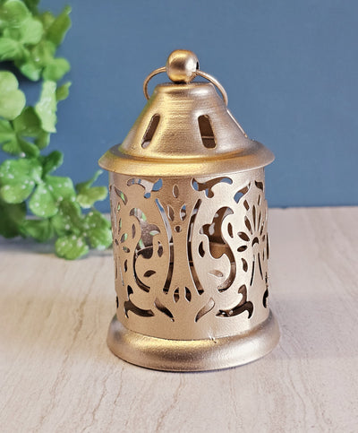 2 Piece Gold Polish Decorative Hanging Lantern Shape Candle Holder for Home Decor,Mandir Decor,Candles Diya holder, Office,Table Decor, Entrance Decoration Item(Golden)