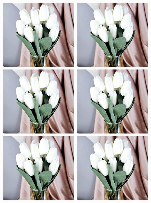 6 Bunch Artificial Tulip Lily Flower Sticks for Home Decor, Bedroom, Office, Living Room, Table Decor, Rakshabandhan Fetivals & Anniversary Decoration (without Vase Pot)