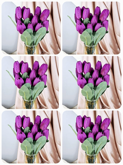 6 Bunch Artificial Tulip Lily Flower Sticks for Home Decor, Bedroom, Office, Living Room, Table Decor, Rakshabandhan Fetivals & Anniversary Decoration (without Vase Pot)