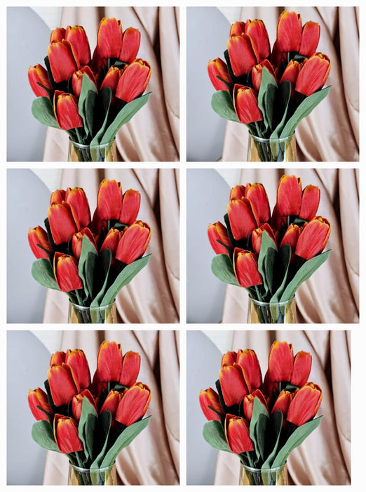 6 Bunch Artificial Tulip Lily Flower Sticks for Home Decor, Bedroom, Office, Living Room, Table Decor, Rakshabandhan Fetivals & Anniversary Decoration (without Vase Pot)