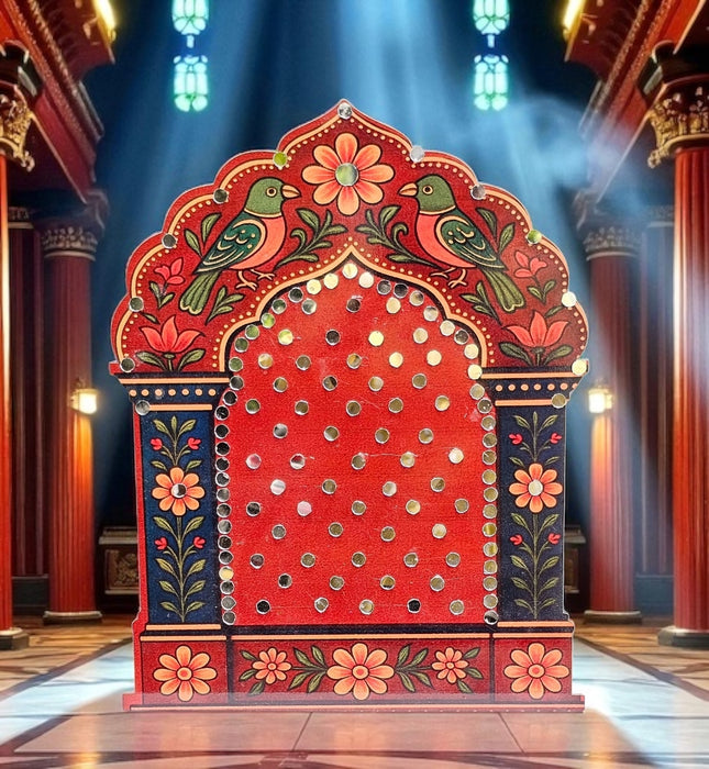 Round Ganpati Mandap with Stand – 18 Inch | Mandala & Peacock Theme + Jharokha Shape Option