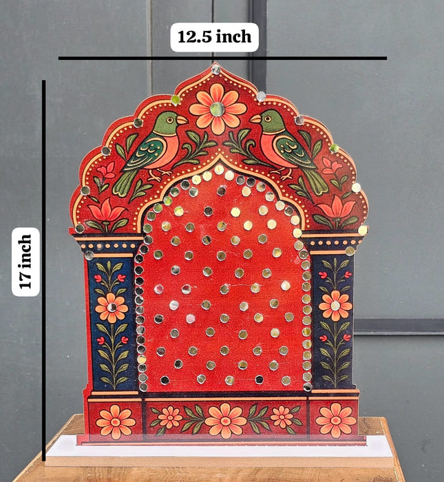 Round Ganpati Mandap with Stand – 18 Inch | Mandala & Peacock Theme + Jharokha Shape Option