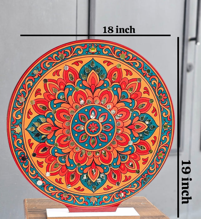 Round Ganpati Mandap with Stand – 18 Inch | Mandala & Peacock Theme + Jharokha Shape Option