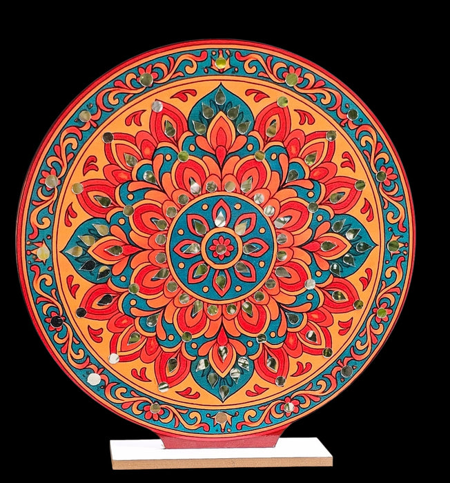 Round Ganpati Mandap with Stand – 18 Inch | Mandala & Peacock Theme + Jharokha Shape Option