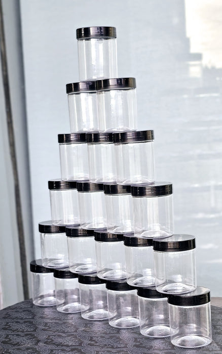 Black Lid Airtight Plastic PET Jar | 200ml & 300ml Food Grade Jars for Storage & Gifting