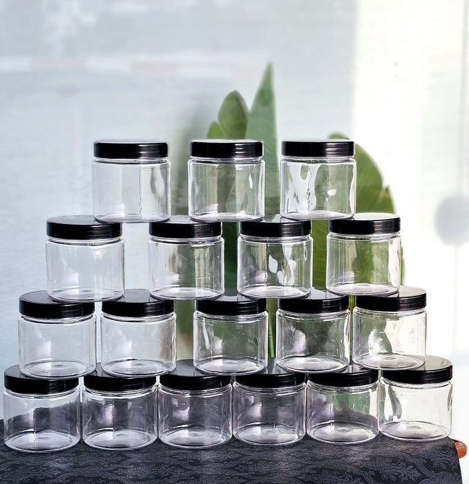 Black Lid Airtight Plastic PET Jar | 200ml & 300ml Food Grade Jars for Storage & Gifting