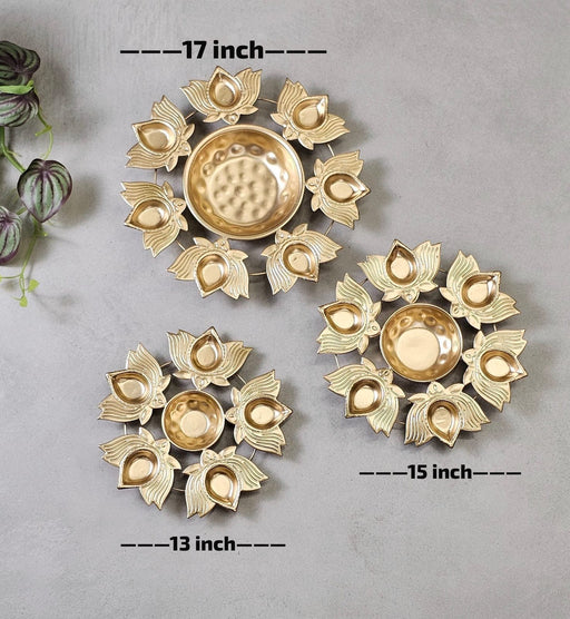 1 Set (3 Pcs) Decorative Lotus Shape Petal Gold Polish Decorative Urli Bowl for Home Decor,Mandir Decor,Diwali Decor, Floating Flowers,Candles Diya holder, Office,Table Decor, Entrance Decoration Item (Pack of 1) (Golden)