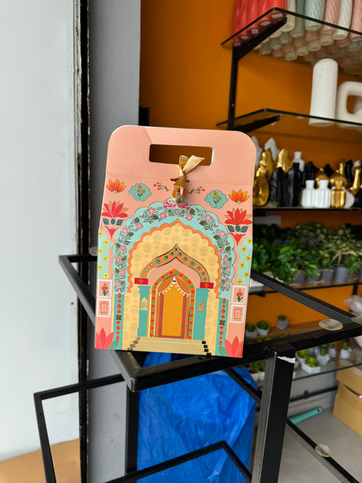 5 Pcs Affordable peach Rajwadi hamper Multipurpose Decorative Folding Paper Cardboard Box DIY Box for Gift Hamper, Diwali Gifting, Wedding gifing