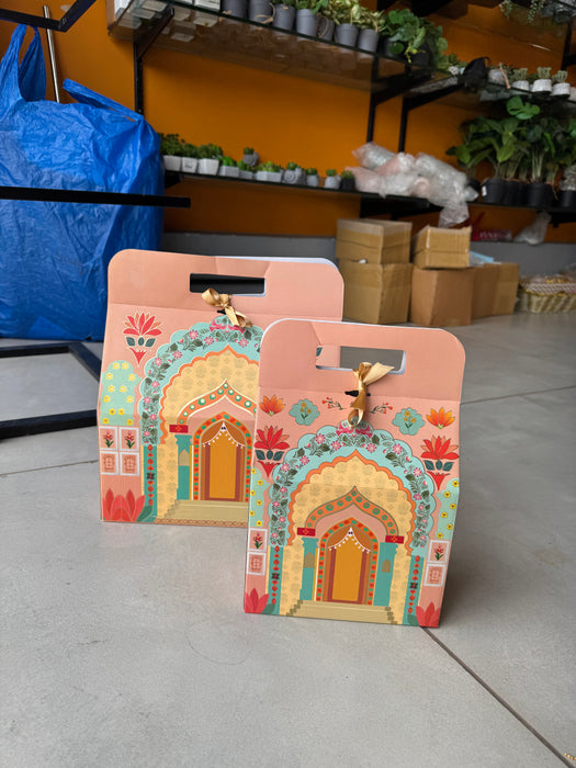 5 Pcs Affordable peach Rajwadi hamper Multipurpose Decorative Folding Paper Cardboard Box DIY Box for Gift Hamper, Diwali Gifting, Wedding gifing