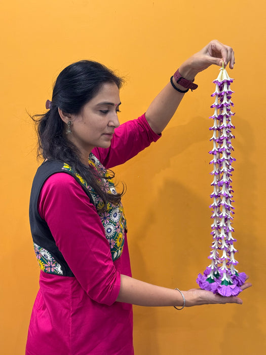 2 Pcs [10 Ladi] Dual Colour Carnation Side Hanging (25 Inch) | Rajnigandha & Galgota Flower Décor for Home, Diwali & Events