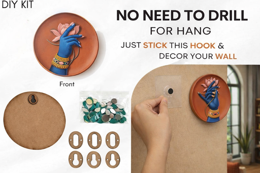 Terracotta Theme 3D Look Wall Décor Plate Set (NO NEED TO DRILL WALL) Just hang with free hook | DIY Kit with Abhla & Glue | Home, Pooja Room & Diwali Decoration, Gifting