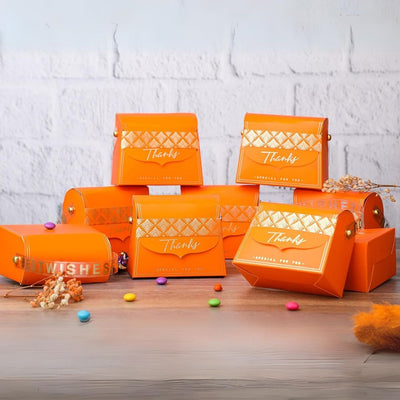 Big Decorative Folding Storage Box/ Purse style for Return Gift, Birthday, Valentine's Day - Boxes, Perfect for Packing Chocolate, Dry Fruits, and Invitations (Orange) (10 cm)