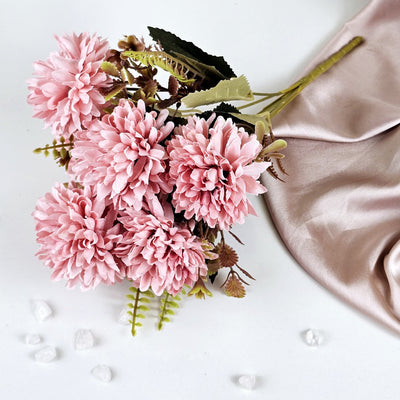 1 Pc Artificial Dahlia Flower Bunch for Home Decor, Gifting, Flowers Decorative Items for Wedding, Birthday,Festivals, Table Top Decoration,Diwali decor(without Vase Pot)