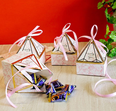 30 Pcs Decorative Folding Storage Box for Return Gift, Birthday, Gift Boxes with Ribbon, Perfect for Packing Chocolate, Dry Fruits.