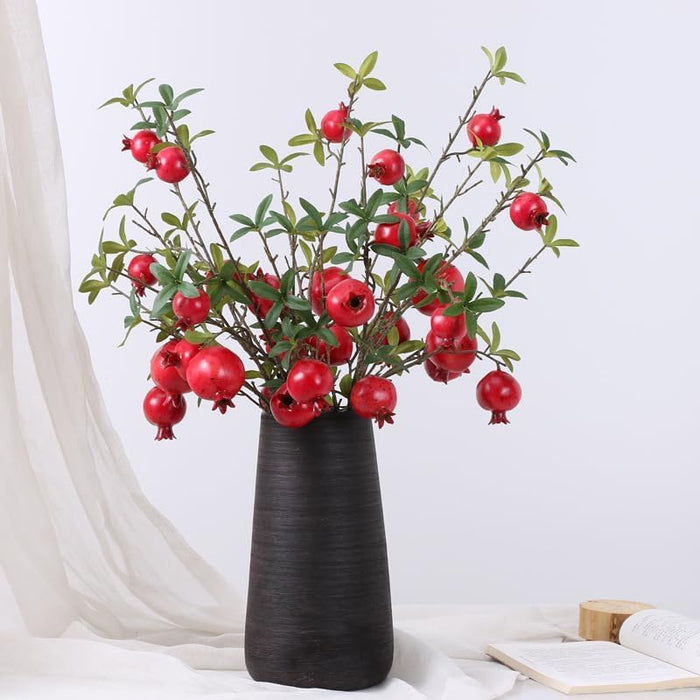 Artificial Faux Pomegranate Plant Stick, Enhance Your Space with Artificial Pomegranate Plant Big Realistic Leaves for Decoration - Ideal for Home, Office, Garden, and Indoor, (Pack of 3)(35 cm)