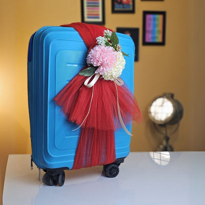 Ready-to-Use Adjustable Suitcase Net Band with Flower Bunch for Wedding Trousseau Packing, Trolly Bag Decoration, Crafting,Wrapping, Decoration, and DIY Projects