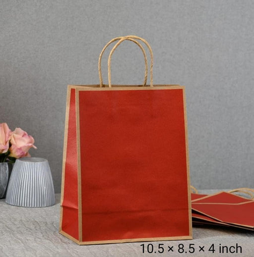 20 Pcs Medium Size RED (27 X21 X11 cm) Paper Bags With Handle Gift Paper bag, Carry Bags, gift For Valentine Gifting, marriage Return Gifts, Birthday, Wedding, Party, Season's Greetings