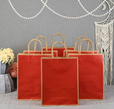 20 Pcs Medium Size RED (27 X21 X11 cm) Paper Bags With Handle Gift Paper bag, Carry Bags, gift For Valentine Gifting, marriage Return Gifts, Birthday, Wedding, Party, Season's Greetings