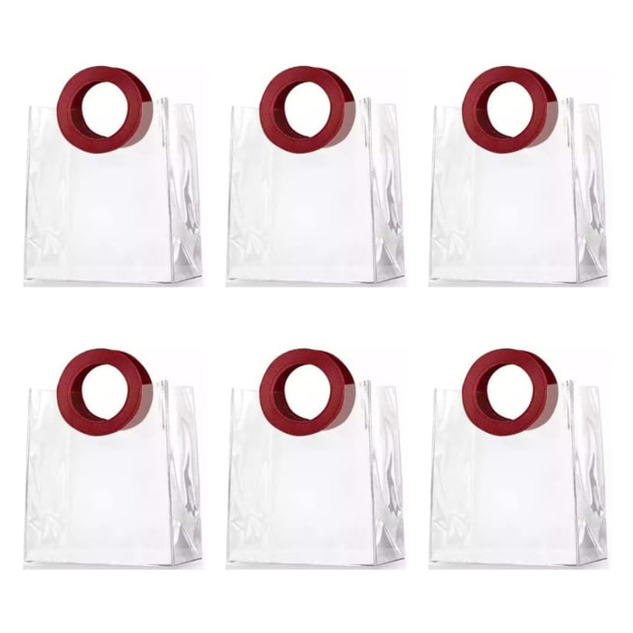 6 PCS Big Transparent Bags with Circle Handle Gift Paper Bag, Carry Bags, Gift Bag, Gift for Birthday, Valentine, Marriage, Festivals, Season's Greetings and Events (Maroon) (Big)(25x 14.5 x 28 cm)