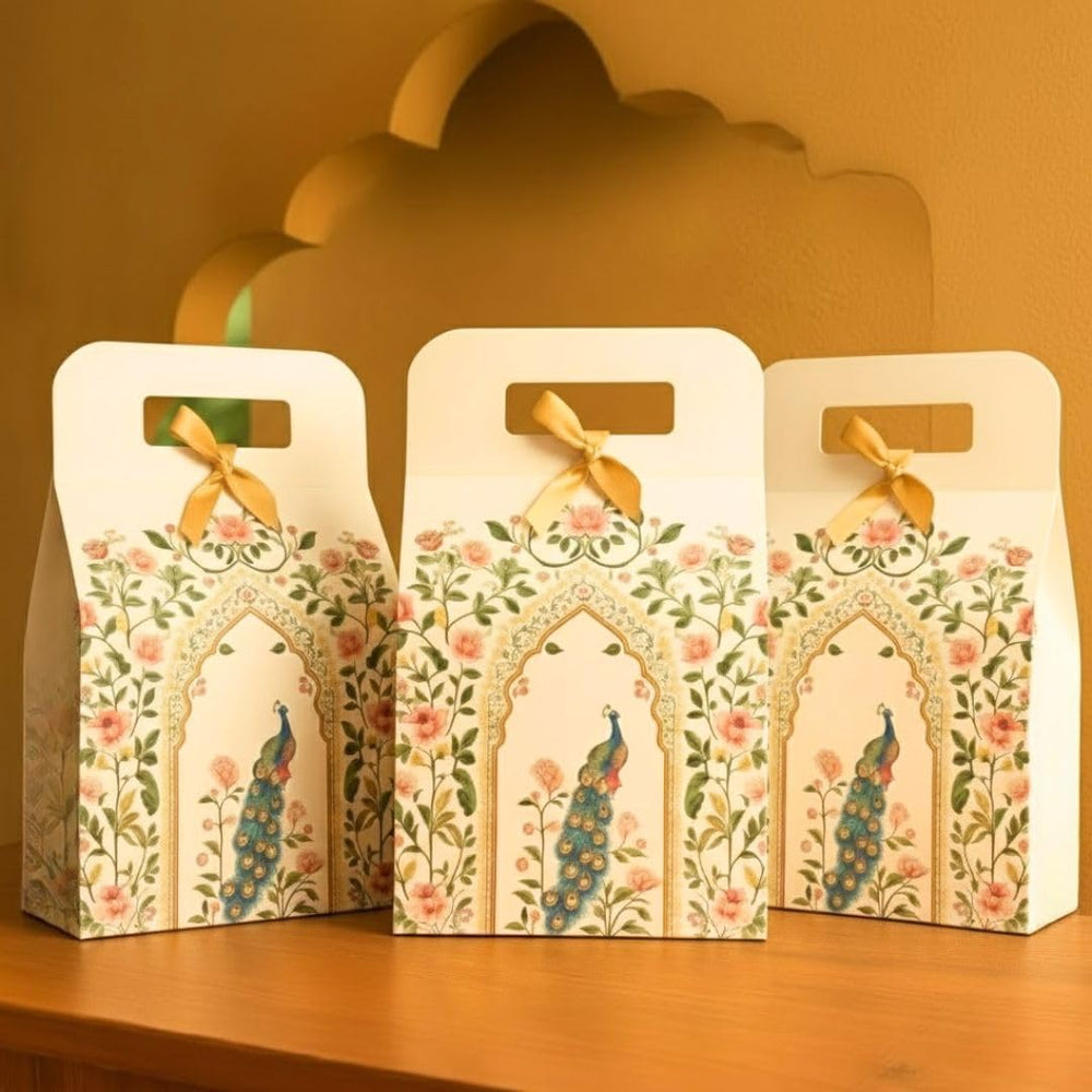 Shahi Dibba Foldable Peacock Hamper Boxes with Ribbon | Premium Gift Packaging for Weddings & Special Occasions