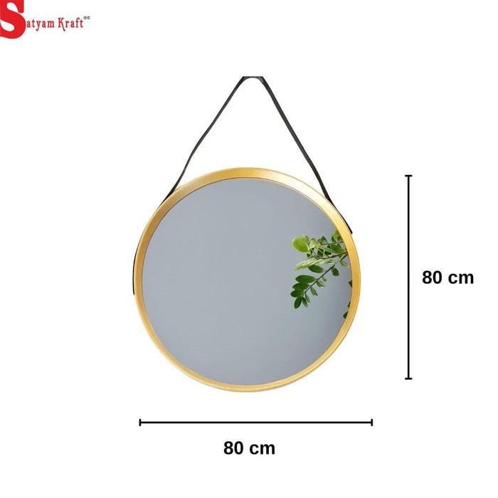1 Pc Round Shaped Fiber Wall Mirror with black belt, Hanging Frame for Home Decor, Hanging in Bedroom, Living Room with Hook for Hanging for Decor.